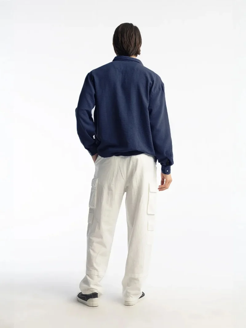 Giesto Navy Blue GIESTO Oversized Button-Up Long Sleeve Shirt for Men | Best Price UAE